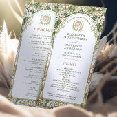 Vintage-Hochzeitsprogramm Elfenbein, Grün & Gold Programm