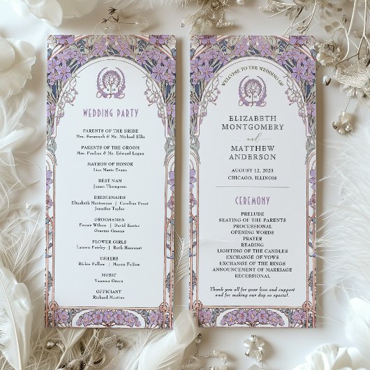 Vintage-Hochzeitsprogramm Elfenbein, Pflaume & Gol Programm