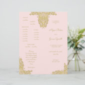 Vintage-Hochzeitsprogramm in Gold und Rosa (Stehend Vorderseite)