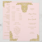 Vintage-Hochzeitsprogramm in Gold und Rosa (Vorne/Hinten)