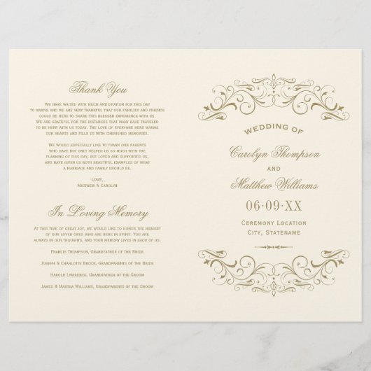 Vintage Hochzeitsprogramme für die ElfenbeinAntiqu (Vorderseite)