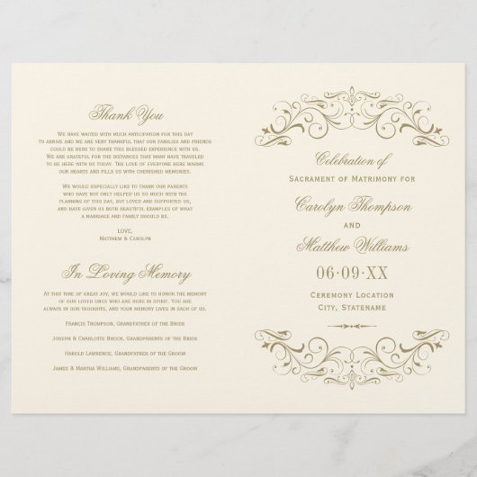 Vintage Hochzeitsprogramme für die ElfenbeinAntiqu (Vorderseite)