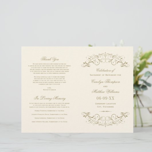 Vintage Hochzeitsprogramme für die ElfenbeinAntiqu (Stehend Vorderseite)