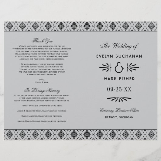 Vintage Hochzeitsprogramme im Art-Deco-Stil (Vorderseite)