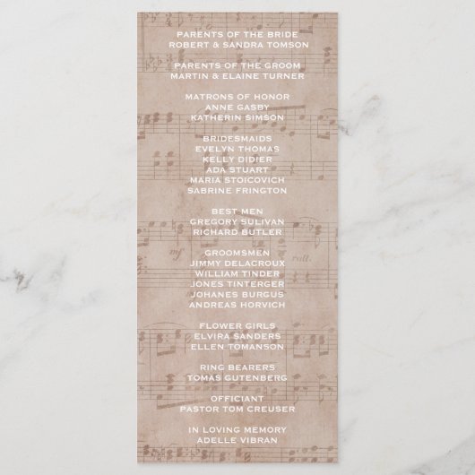 Vintage Hochzeitsprogramme Programm (Rückseite)