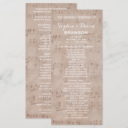 Vintage Hochzeitsprogramme Programm (Vorne/Hinten)