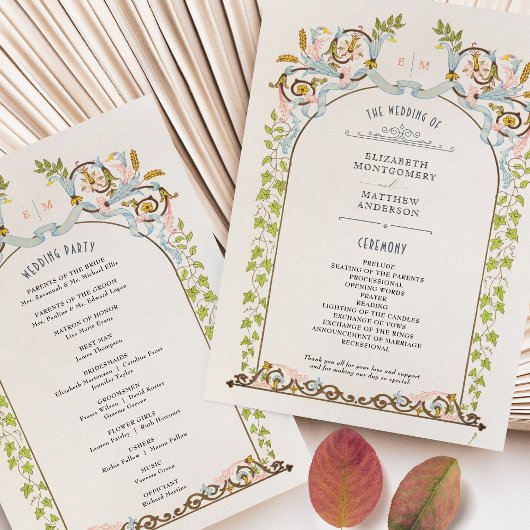Vintage-Hochzeitsprogrammkarte Einladung