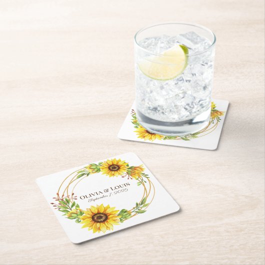 Vintage Hochzeitssonnenblumen romantisch Rechteckiger Pappuntersetzer (Vor Ort)