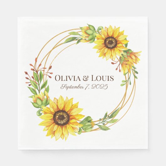 Vintage Hochzeitssonnenblumen romantisch Serviette (Vorderseite)