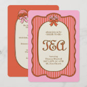 Vintage-Hochzeitsteeparty | Rosa & Rot Einladung (Vorne/Hinten)