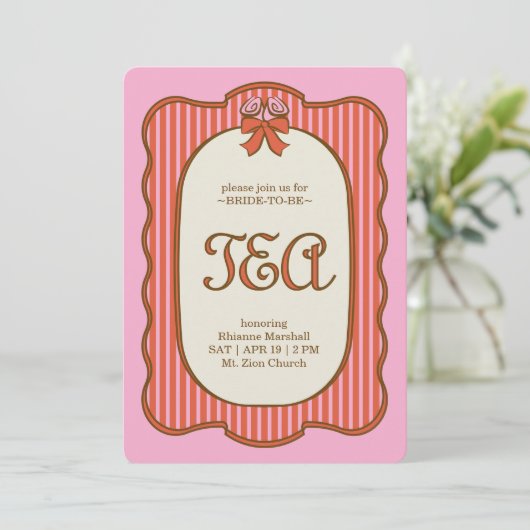 Vintage-Hochzeitsteeparty | Rosa & Rot Einladung (Stehend Vorderseite)