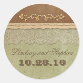 Vintage Hochzeitsticker mit rustikaler Elfenbeinsp Runder Aufkleber