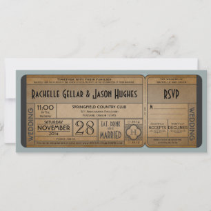 Vintage-Hochzeitsticket-Einladung mit RSVP II Einladung
