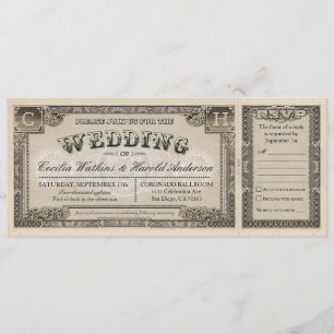 Vintage Hochzeitstickets mit Antwortkarten v.1 Einladung