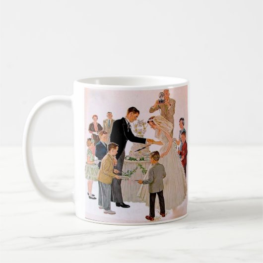 Vintage Hochzeitstorte anschneiden Kaffeetasse (Links)