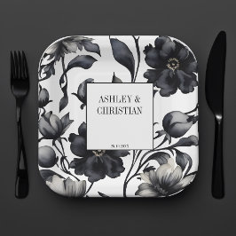 Vintage Hochzeitsvorlage in Schwarzweiß Pappteller