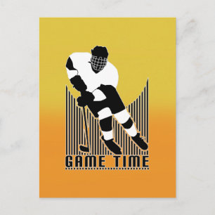 Vintage-Hockey-Spielzeit Orange Gelbe Sportart Postkarte