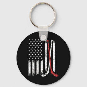 Vintage-Hockeyschläger USA-Flagge Hockeyspieler Ei Schlüsselanhänger