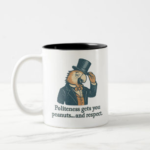 Vintage höflicher Papagei-Zitat mit Zylinder Zweifarbige Tasse