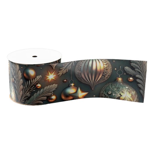 Vintage Holiday Ornaments Pattern Ripsband (Spule)