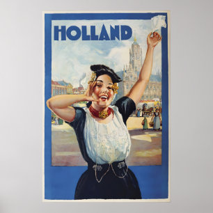 Vintage Holland Reiseplakat Amsterdam Mädchen Poster