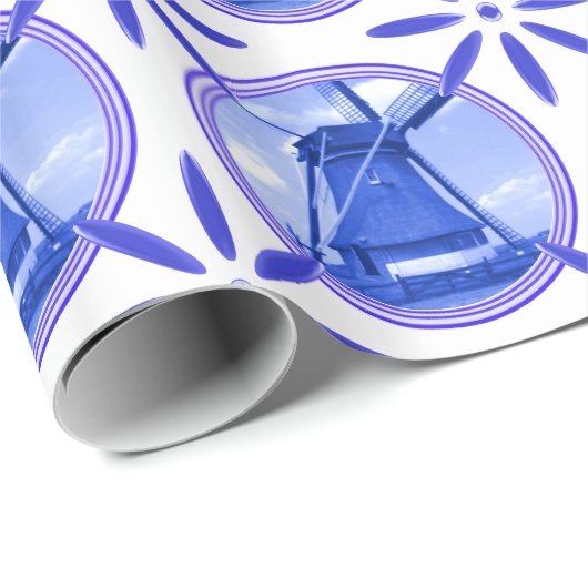 Vintage Holländer deckt Delftware Windmühle Geschenkpapier (Rolleneckpunkt)