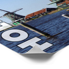 Vintage holländische Folklore Rotes Grün Windmühle Poster