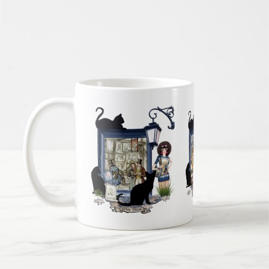 Vintage holländische Künstlerin & schwarze Katzen  Kaffeetasse (Links)