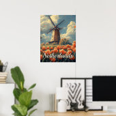 Vintage holländische Windmühle: Tulips und Charm Poster (Heimbüro)