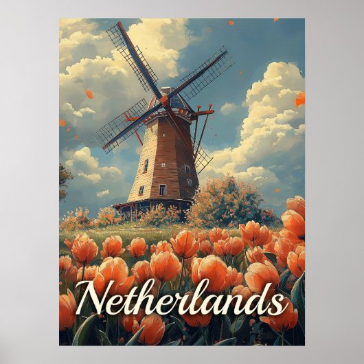 Vintage holländische Windmühle: Tulips und Charm Poster (Vorne)
