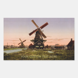 Vintage holländische Windmühlen benutzerdefinierte Rechteckiger Aufkleber