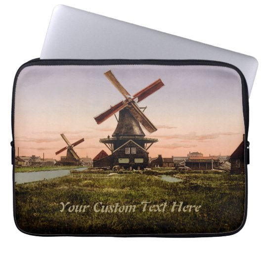 Vintage Holländische Windmühlen, kundenspezifische Laptopschutzhülle (Vorderseite)