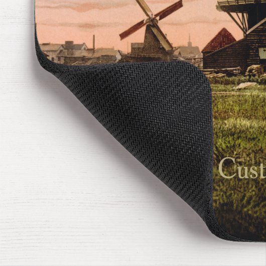Vintage holländische Windmühlen Mousepad (Ecke)