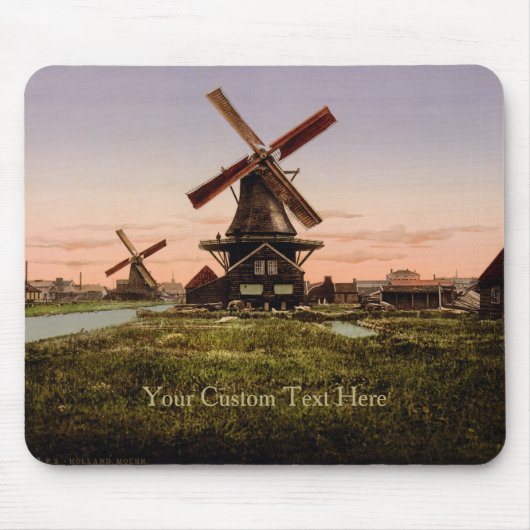 Vintage holländische Windmühlen Mousepad (Vorne)