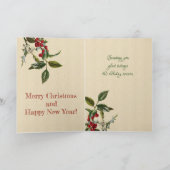 Vintage Holly and Christmas Deer Feiertagskarte (Innenseite)