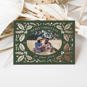 Vintage-Holly-Beeren-Foto-Christmas-Evergreen Folien Feiertagskarte