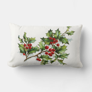Vintage-Holly-Beeren-Weihnachts-Wurfkissen Lendenkissen