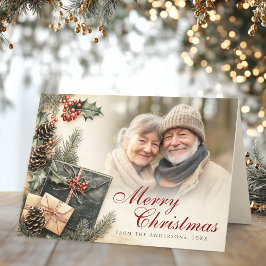 Vintage Holly Berries Beige Foto Weihnachten gekla