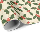 Vintage Holly & Berries Christmas Geschenkpapier (Rolleneckpunkt)