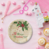 Vintage Holly Berries und frohe Weihnachtsbotschaf Pappteller (Party)
