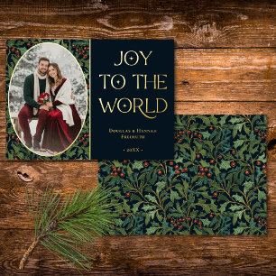 Vintage Holly Berry Black Joy to World Weihnachten Folien Feiertagskarte