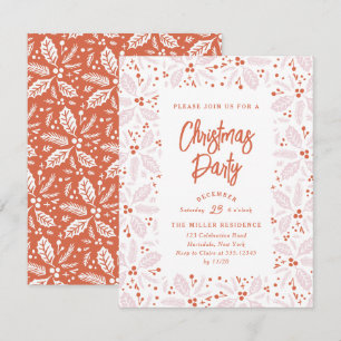 Vintage Holly Berry Weihnachtsfeier Rosa und Rot Einladung