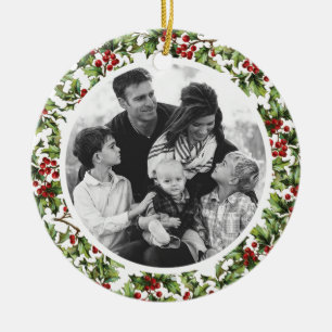Vintage-Holly-Bilderrahmen-Ornament mit Monogramm Keramik Ornament
