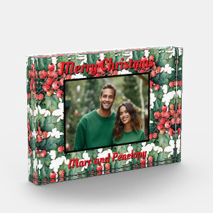 Vintage Holly-Blätter Holly-Beries-Fotovorlage Fotoblock
