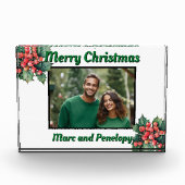 Vintage Holly-Blätter Holly-Beries-Fotovorlage Fotoblock (Vorderseite)