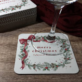 Vintage Holly Bow Business Christmas Party Rechteckiger Pappuntersetzer