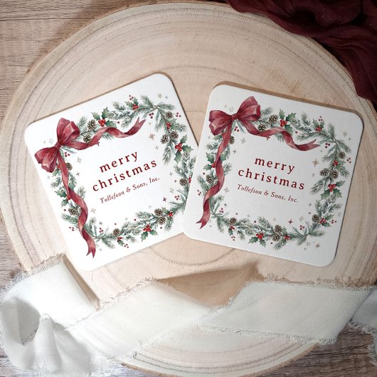 Vintage Holly Bow Business Christmas Party Rechteckiger Pappuntersetzer