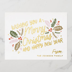 Vintage Holly Bright Typografie Weihnachtsfolie Folien Feiertagspostkarte