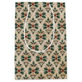 Vintage-Holly-Damask-Muster  Mittlere Geschenktüte (Vorderseite)
