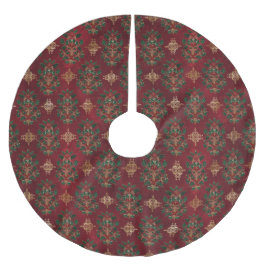 Vintage-Holly-Damask-Muster Polyester Weihnachtsbaumdecke